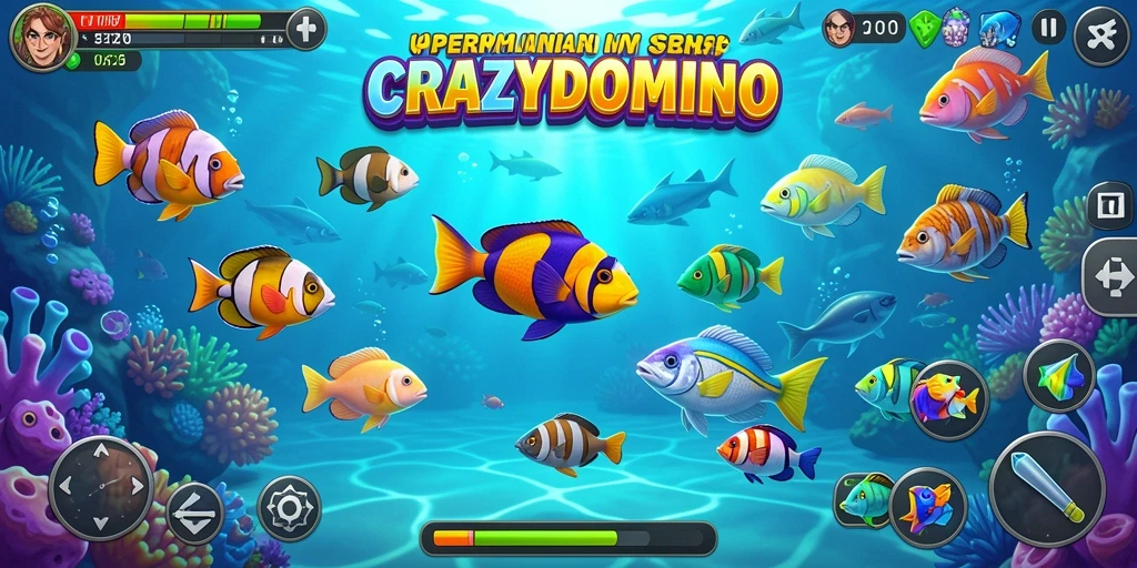 Tangkapan layar gameplay <strong>CRAZYDOMINO</strong> menampilkan aksi menarik menangkap ikan.