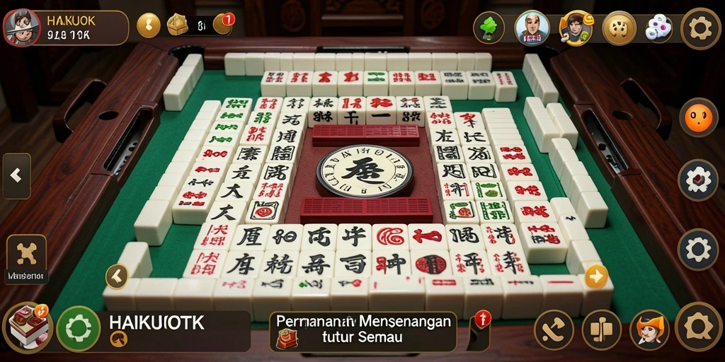 Screenshot HAIKUOTK menampilkan gameplay menarik dan ubin Mahjong yang berwarna.