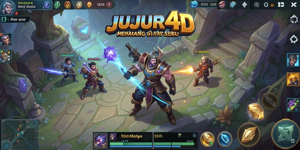 Tangkapan layar gameplay JUJUR4D menampilkan pertempuran seru di arena MOBA.