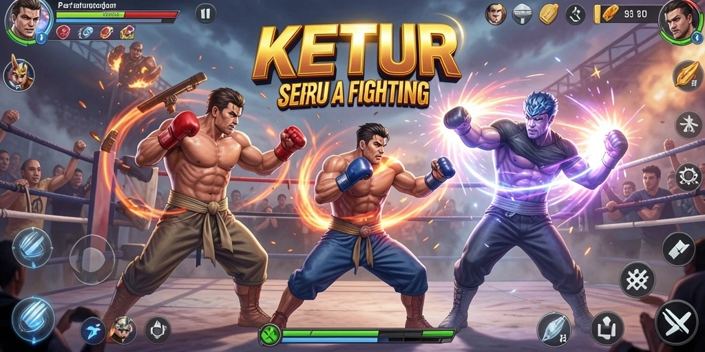 Tampilan gameplay KETUA dengan pertarungan karakter yang mendebarkan.