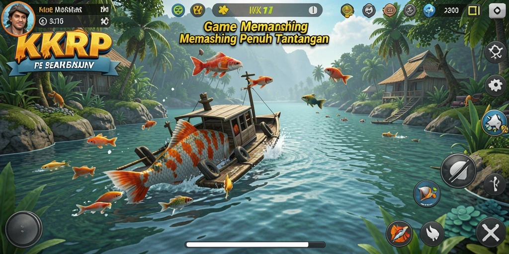 Screenshot KKRP menampilkan grafis memukau dari gameplay memancing.