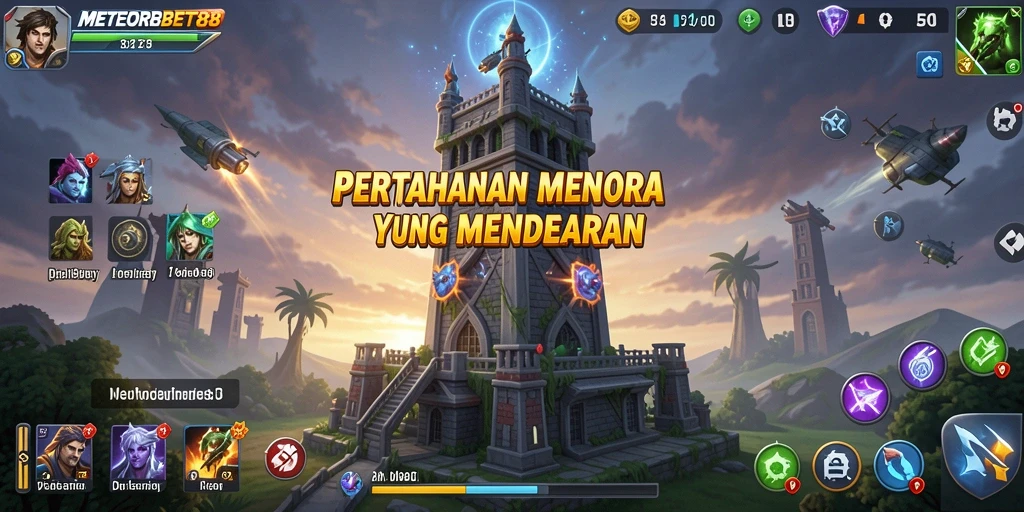 Tampilan gameplay METEORBET88 yang mendebarkan dalam pertahanan menara.